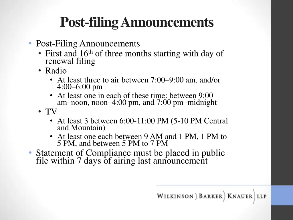 post filing announcements
