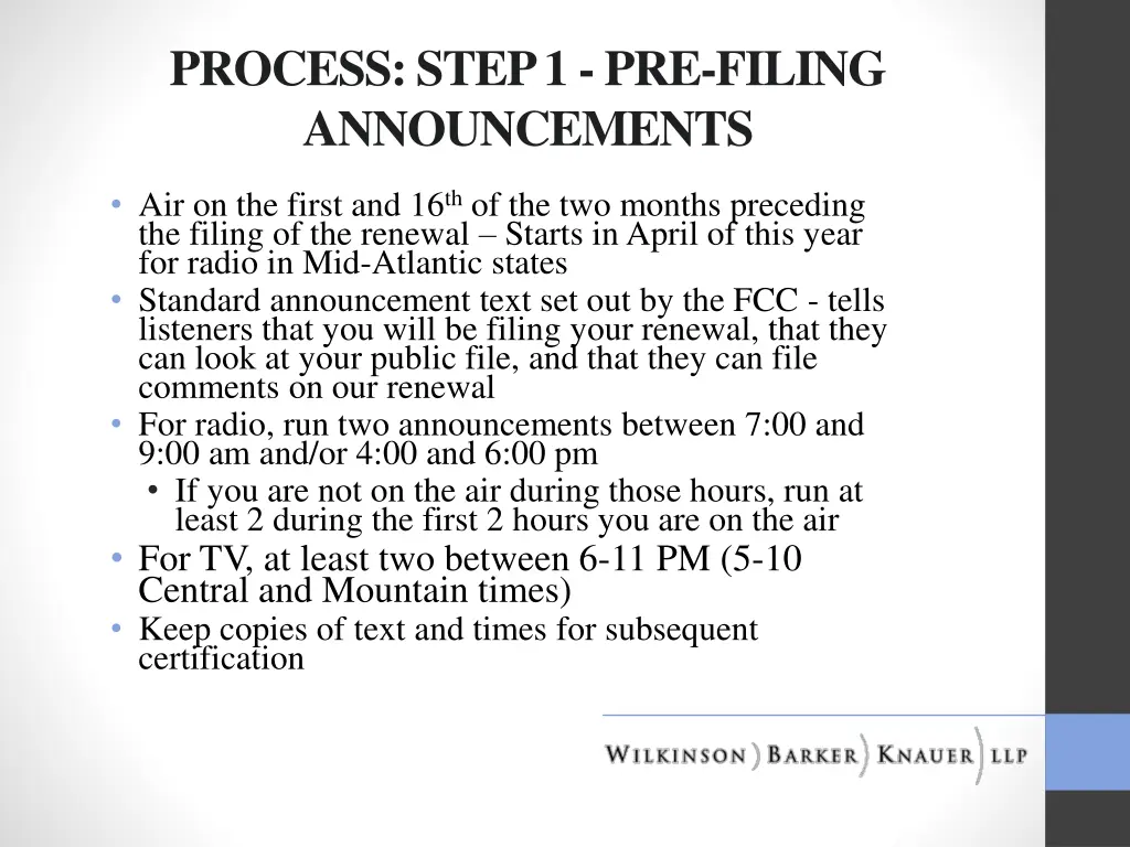 process step 1 pre filing announcements