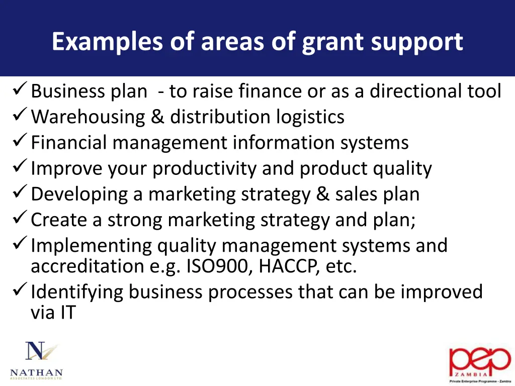 examples of areas of grant support