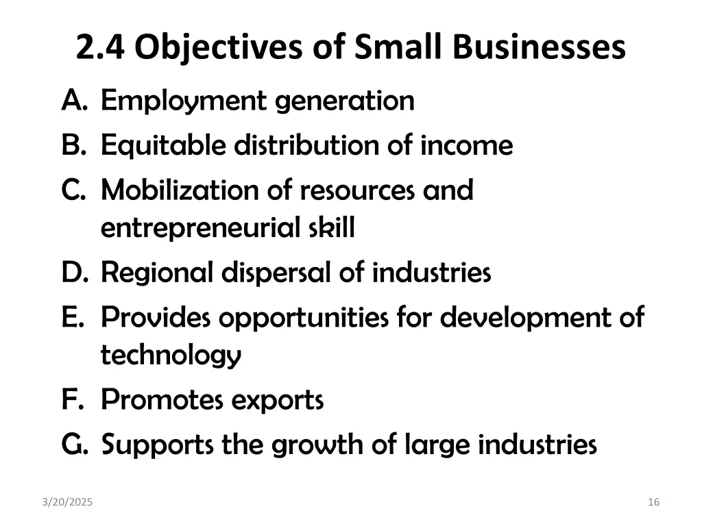 2 4 objectives of small businesses a employment