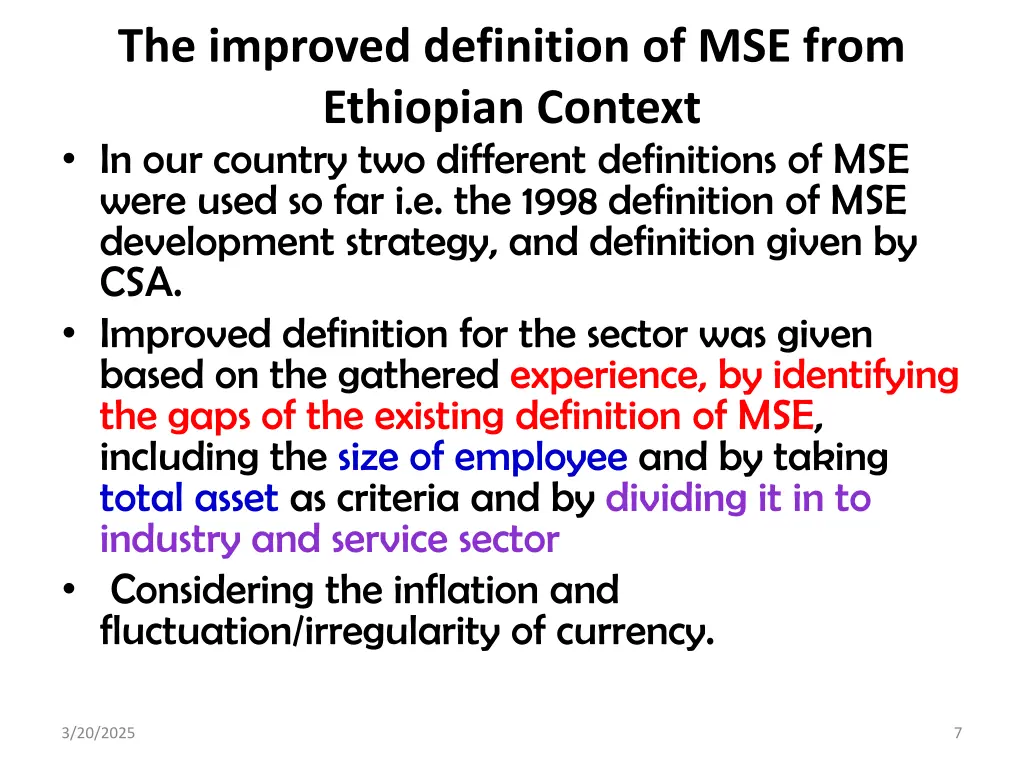 the improved definition of mse from ethiopian