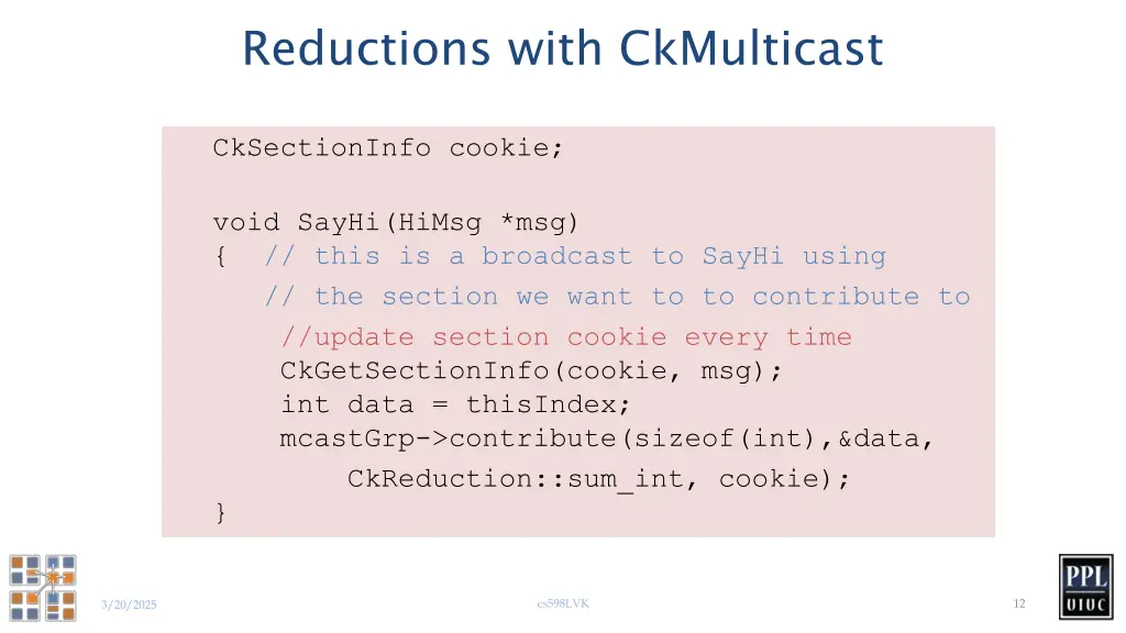 reductions with ckmulticast