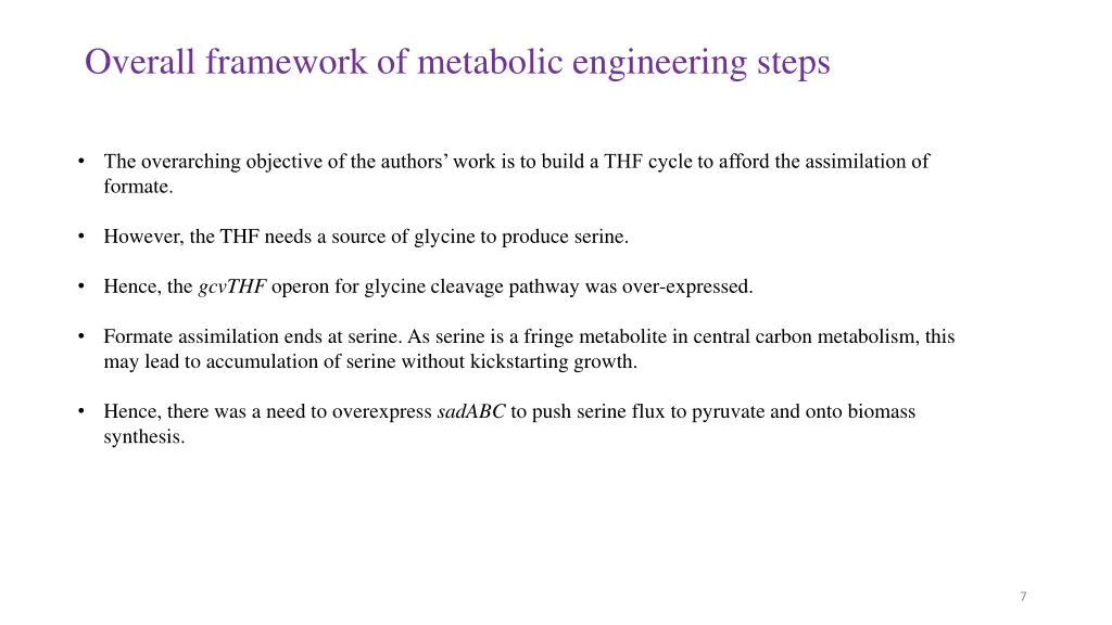 overall framework of metabolic engineering steps