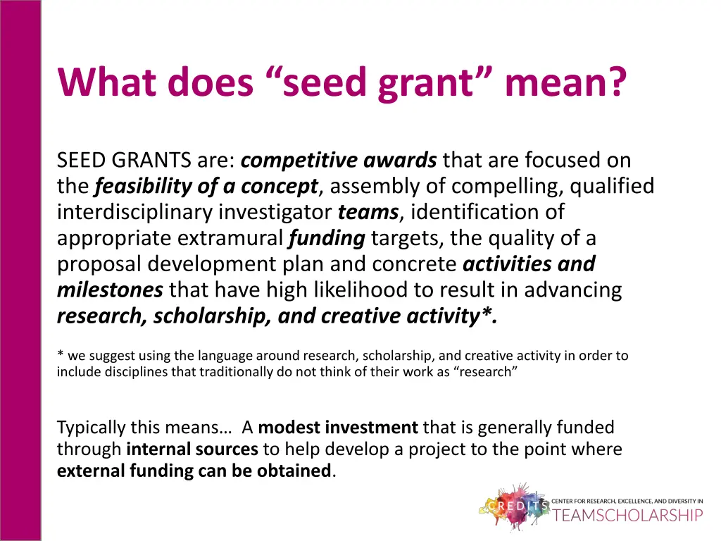 what does seed grant mean