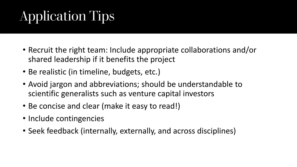 application tips