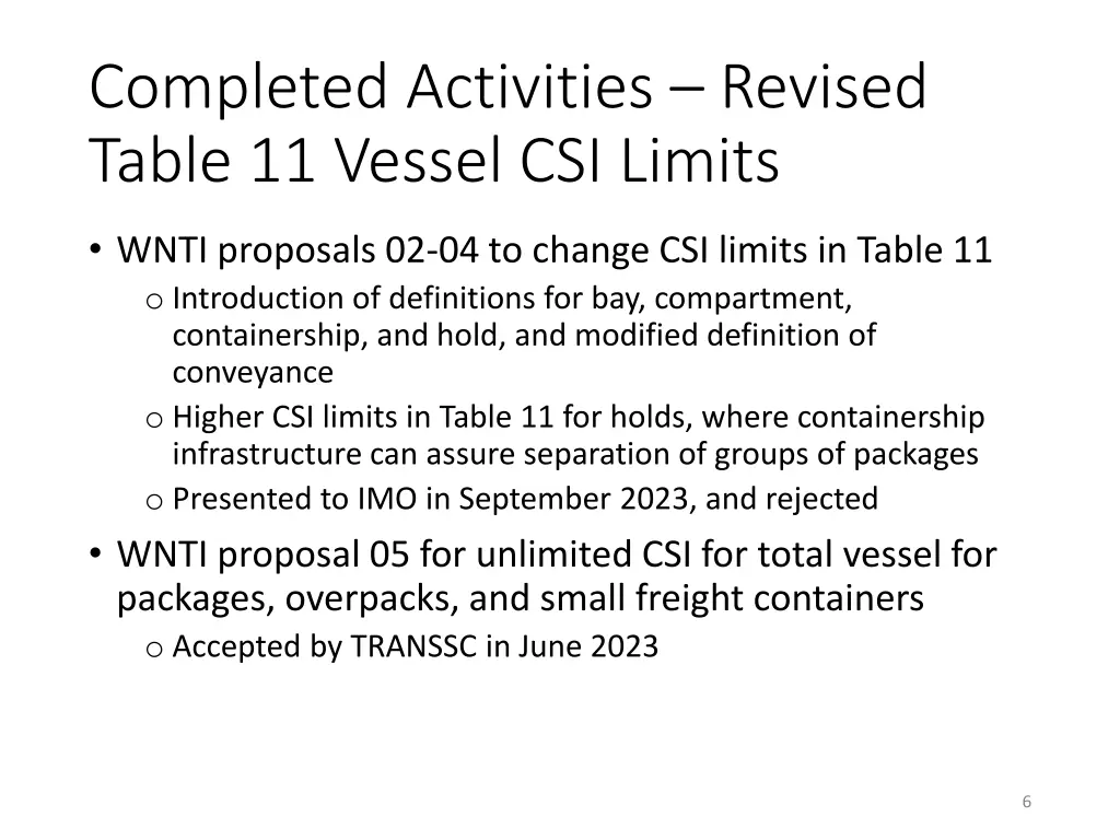 completed activities revised table 11 vessel