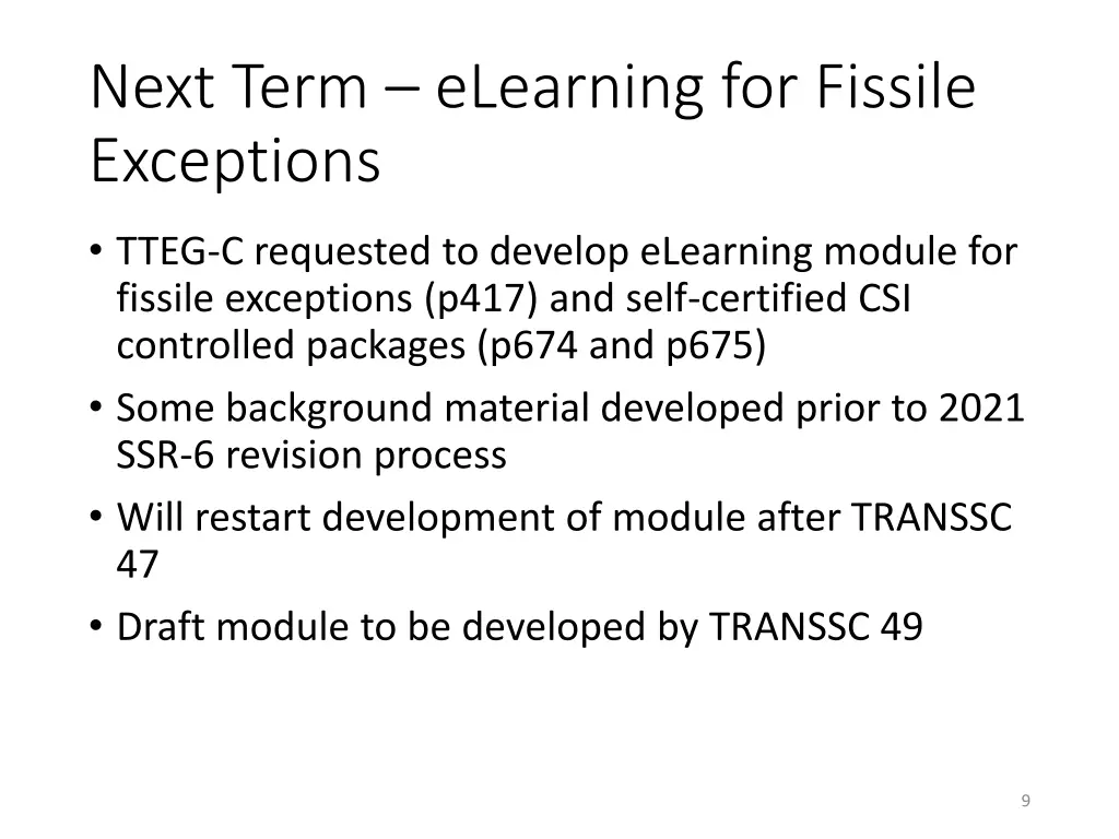 next term elearning for fissile exceptions