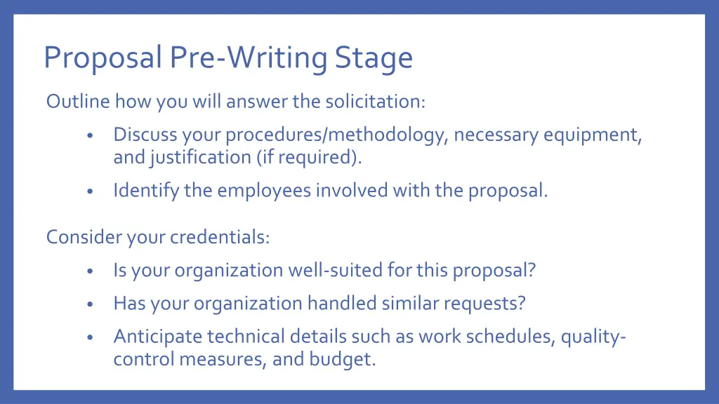 proposal pre writing stage