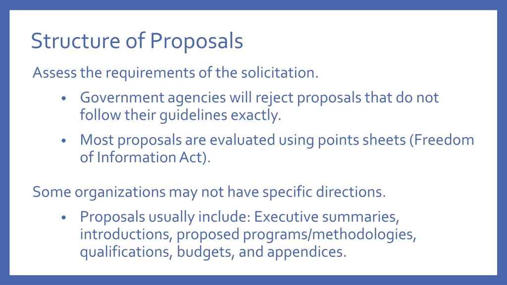 structure of proposals