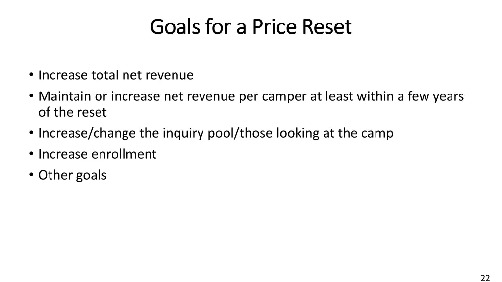 goals for a price reset goals for a price reset