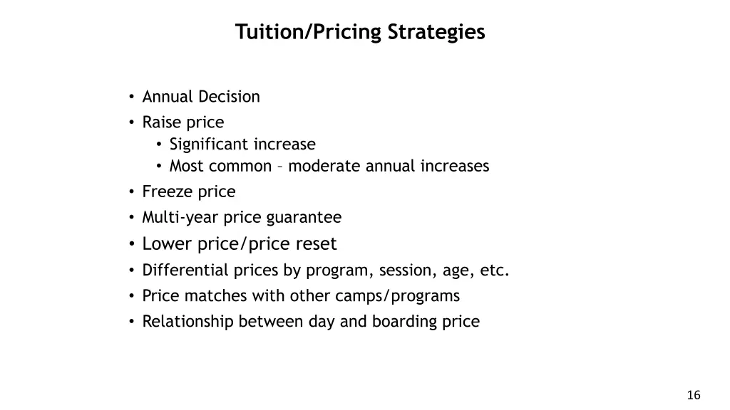 tuition pricing strategies