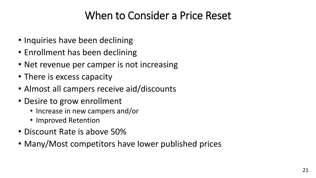 when to consider a price reset when to consider