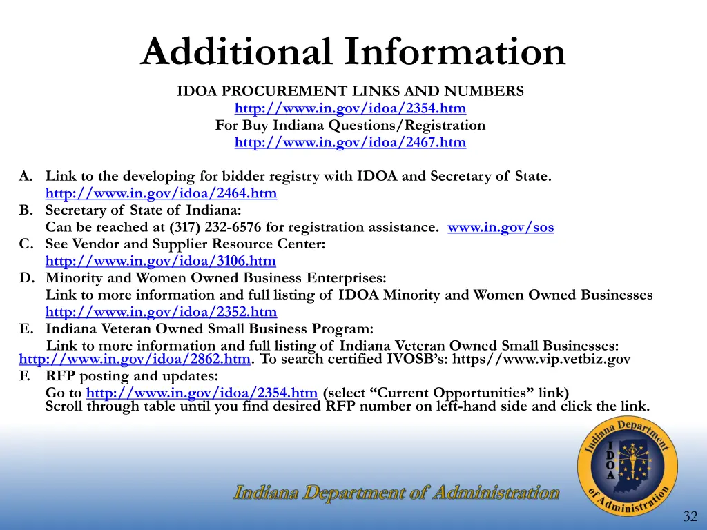 additional information idoa procurement links