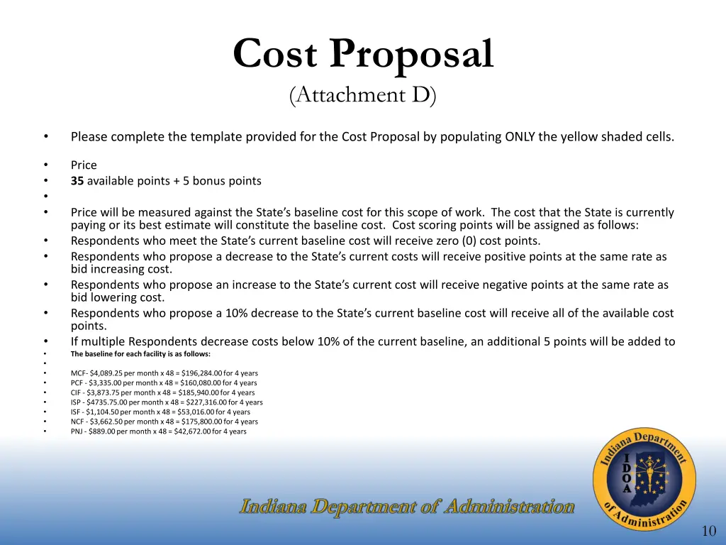 cost proposal attachment d