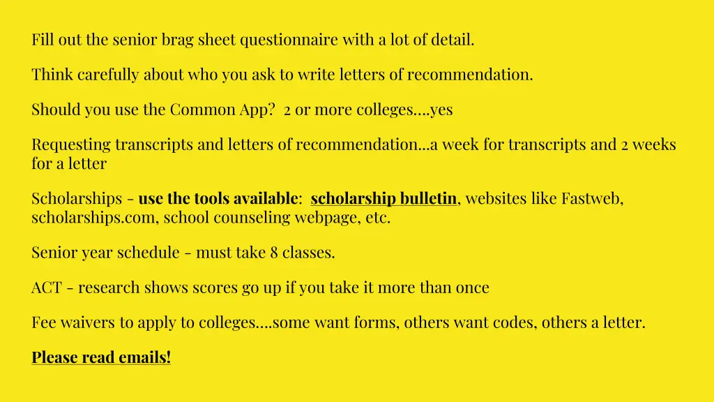 fill out the senior brag sheet questionnaire with