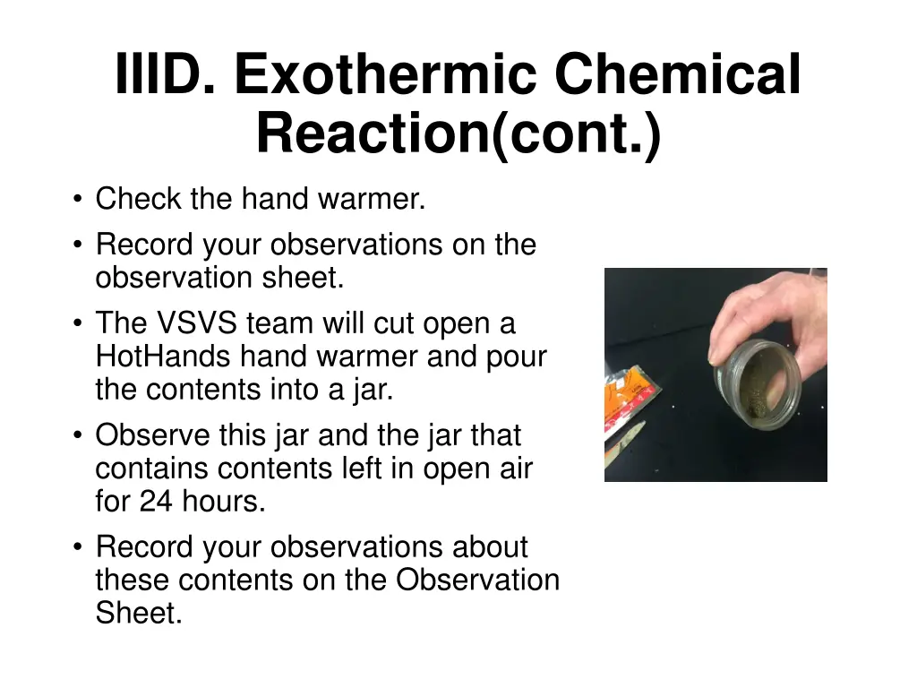 iiid exothermic chemical reaction cont check
