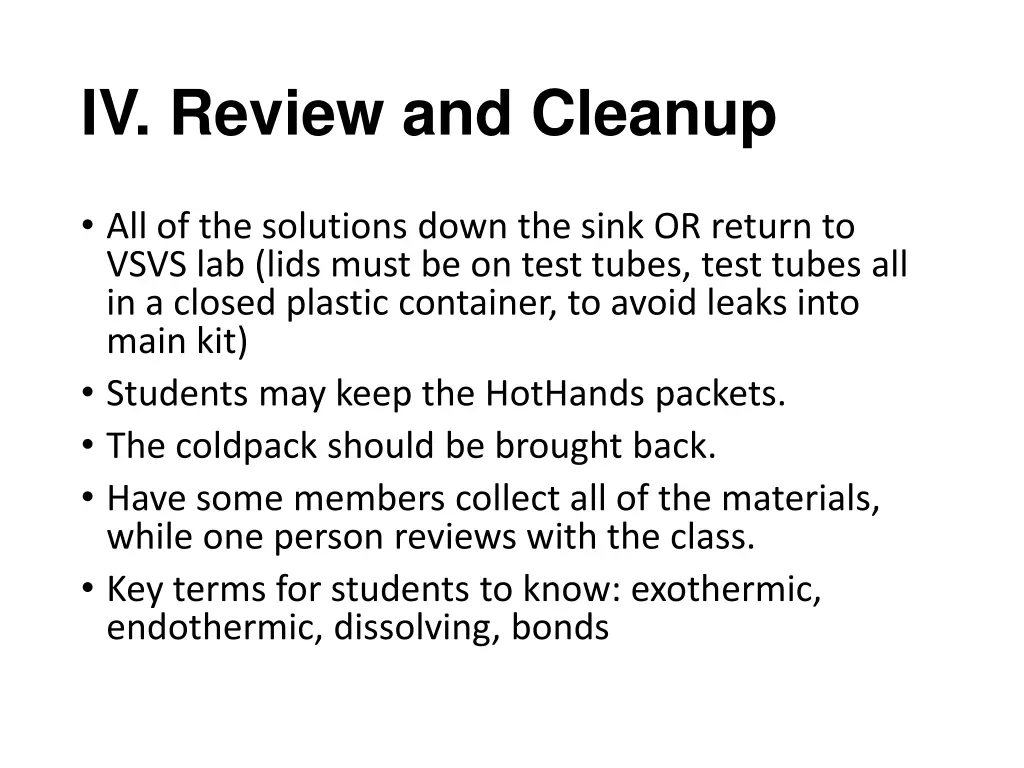 iv review and cleanup