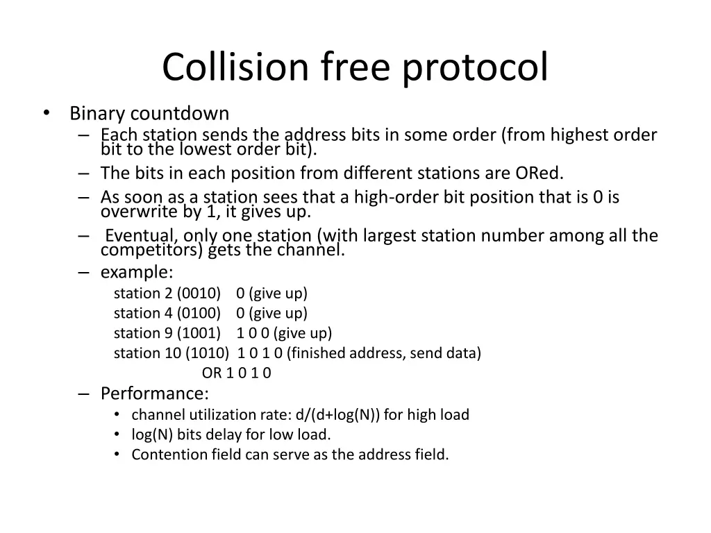 collision free protocol binary countdown each