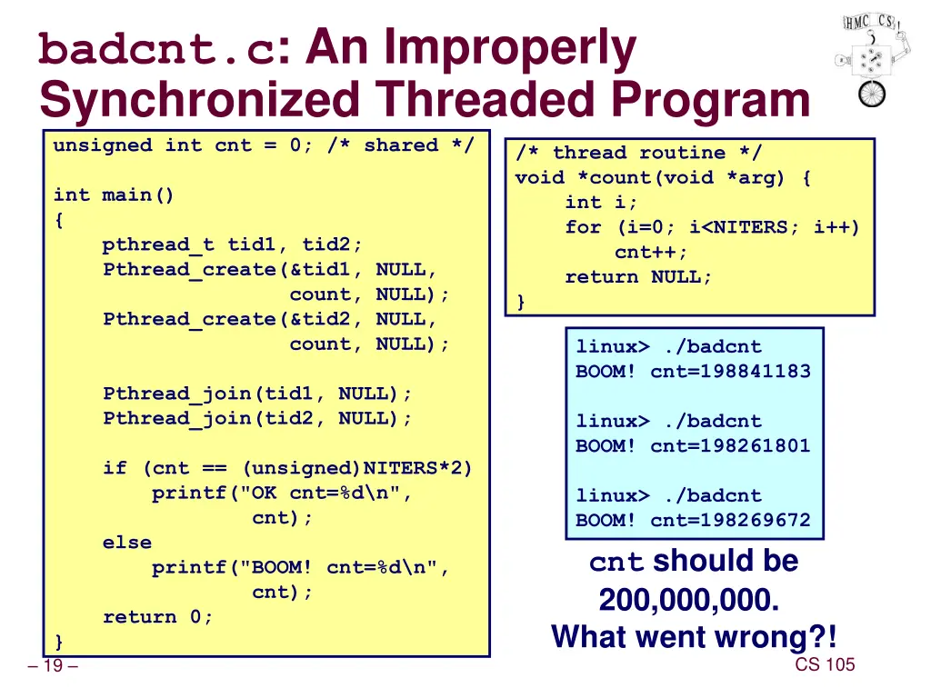 badcnt c an improperly synchronized threaded