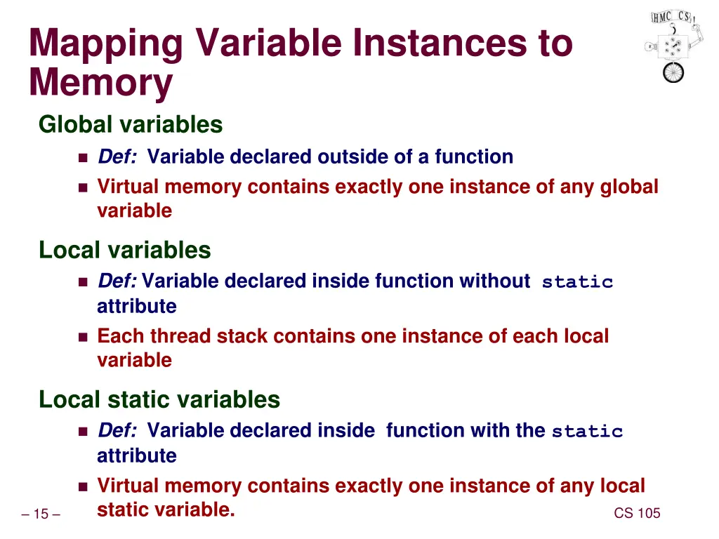 mapping variable instances to memory global