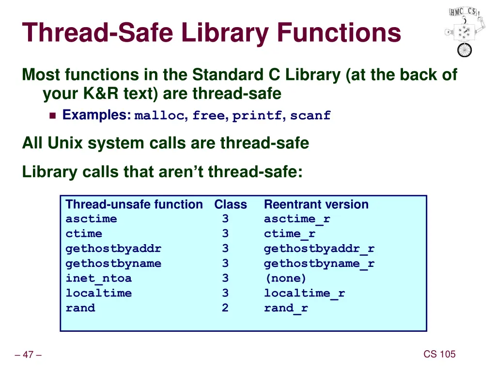 thread safe library functions