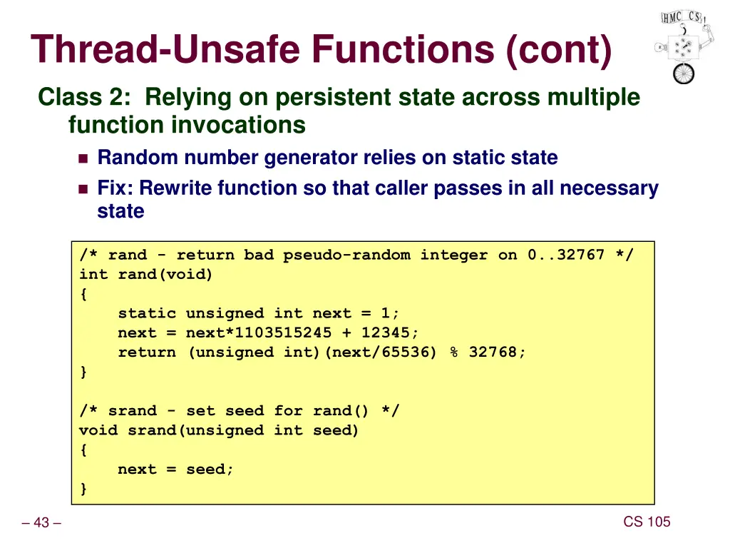 thread unsafe functions cont class 2 relying