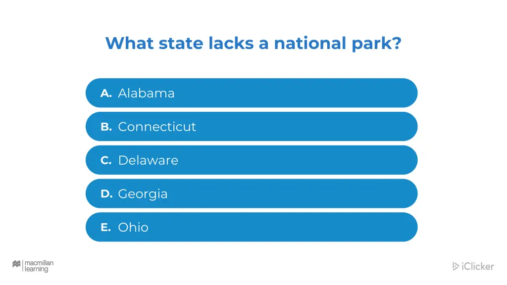 what state lacks a national park