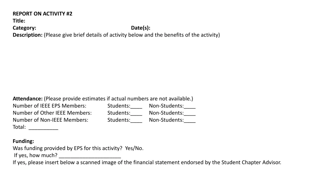 report on activity 2 title category date