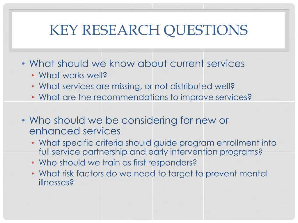 key research questions
