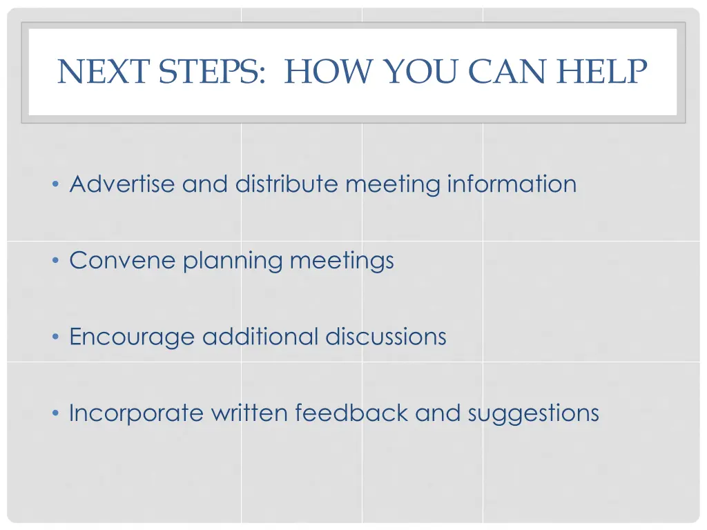 next steps how you can help