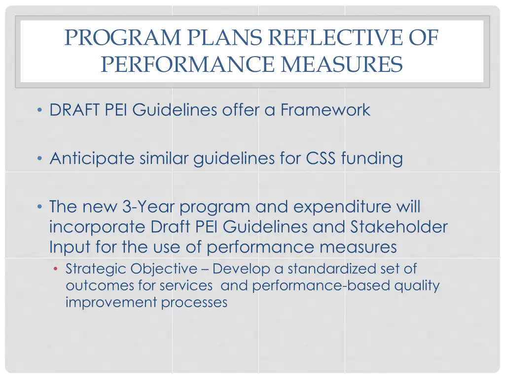 program plans reflective of performance measures