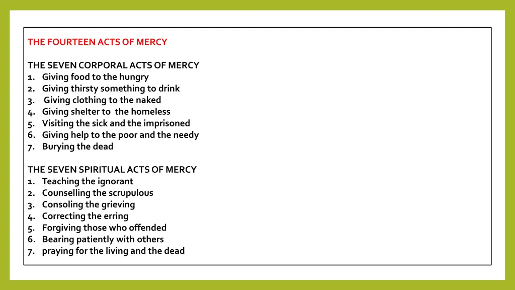 the fourteen acts of mercy