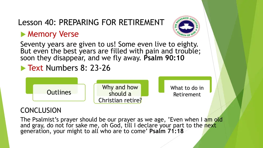lesson 40 preparing for retirement memory verse