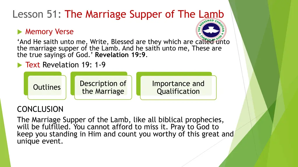 lesson 51 the marriage supper of the lamb