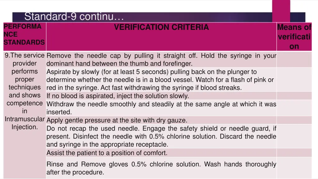 standard 9 continu performa nce standards