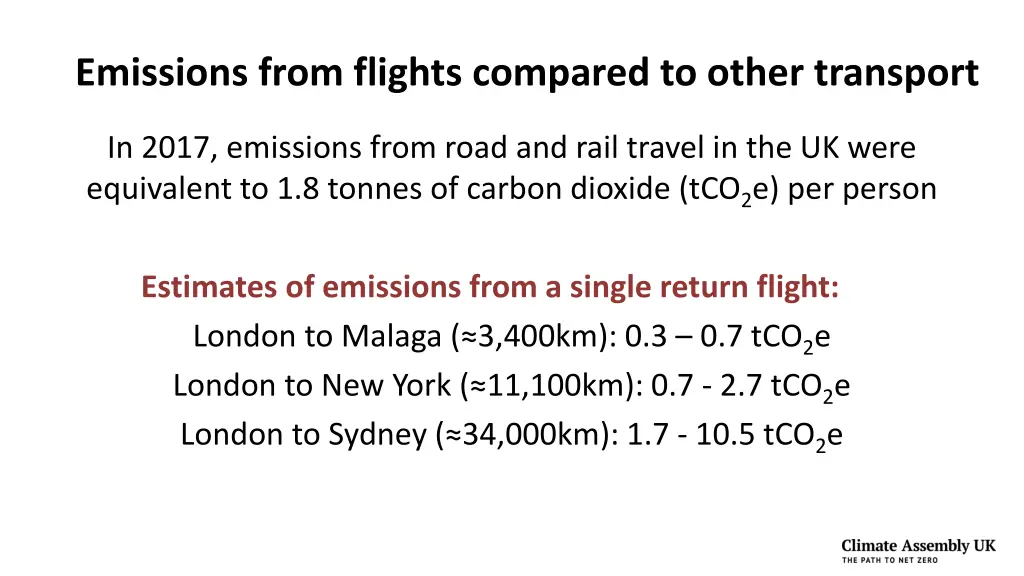 emissions from flights compared to other transport