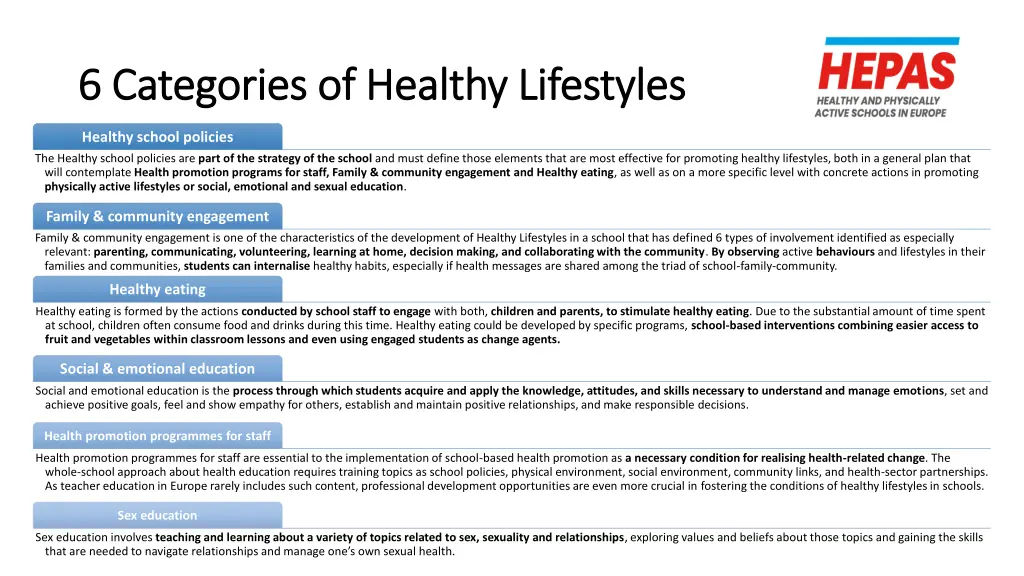6 categories of healthy lifestyles 6 categories 1