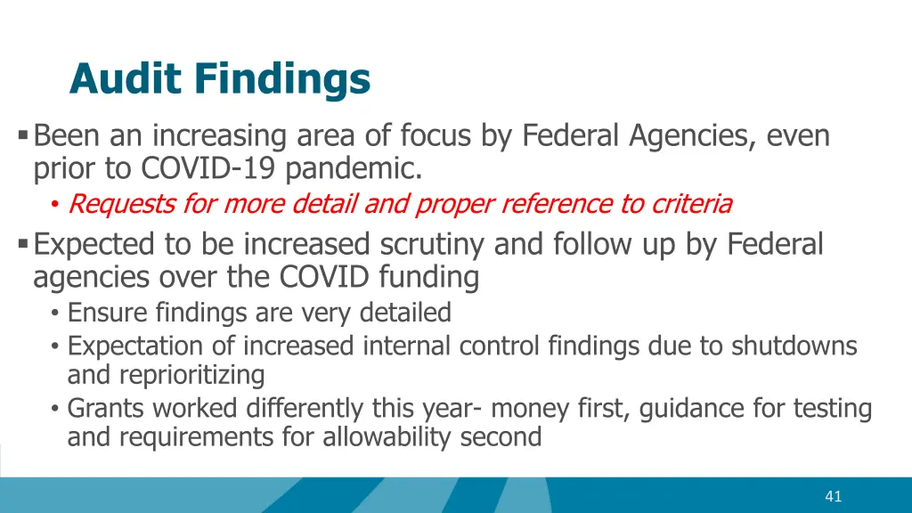 audit findings been an increasing area of focus
