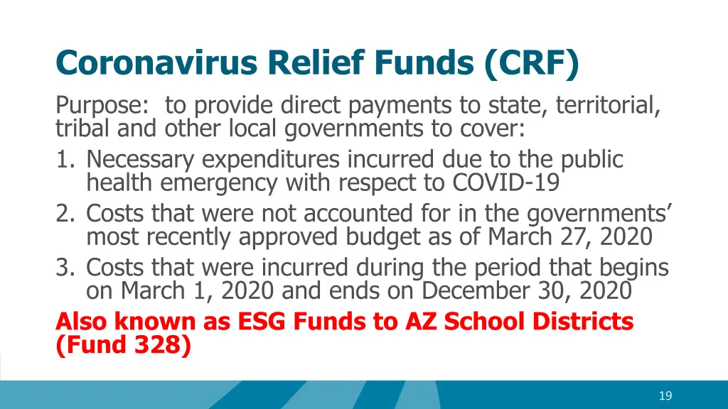 coronavirus relief funds crf purpose to provide