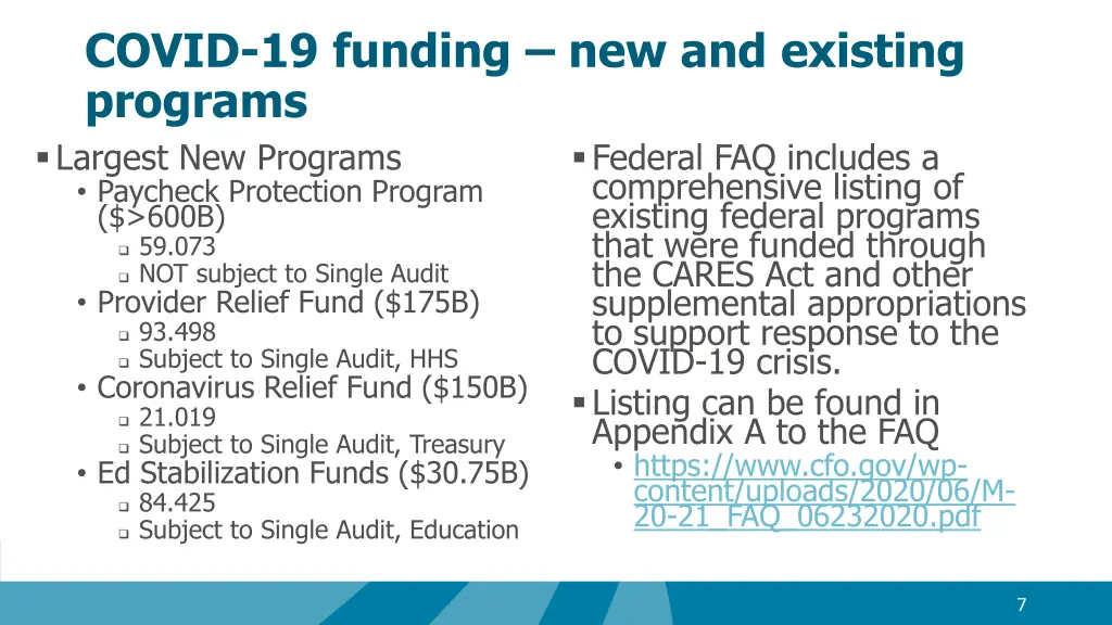 covid 19 funding new and existing programs