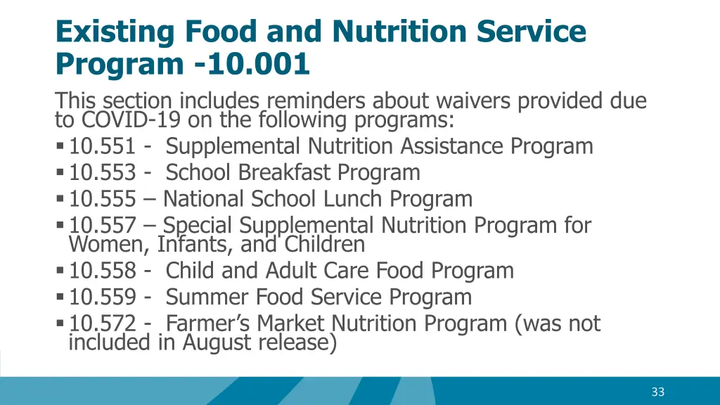existing food and nutrition service program