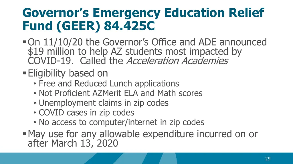 governor s emergency education relief fund geer