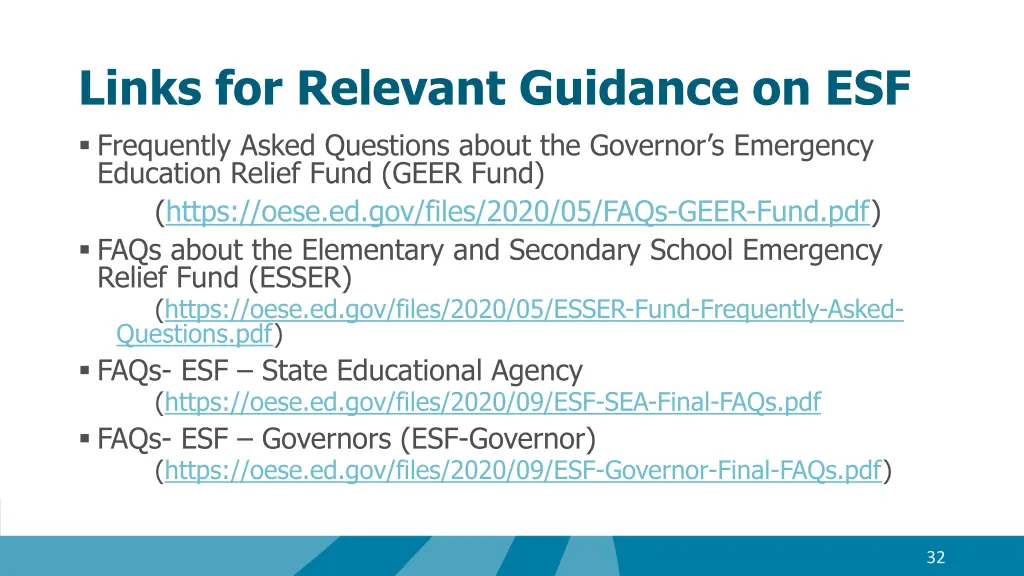 links for relevant guidance on esf frequently