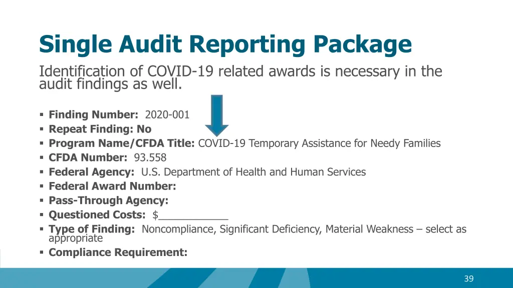 single audit reporting package identification