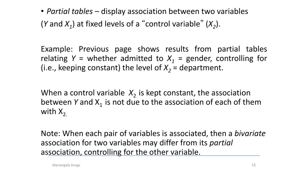 partial tables display association between