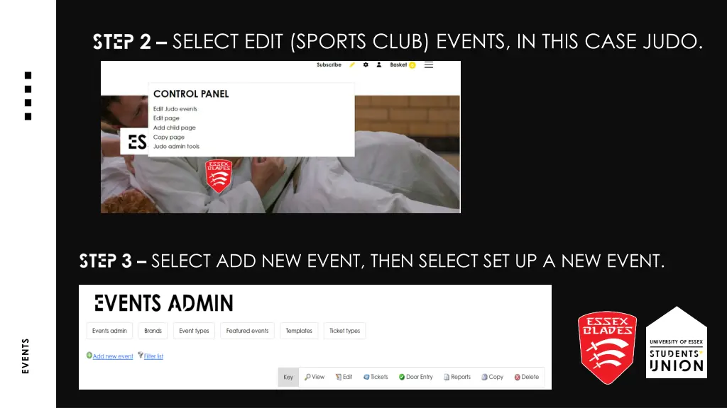 select edit sports club events in this case judo
