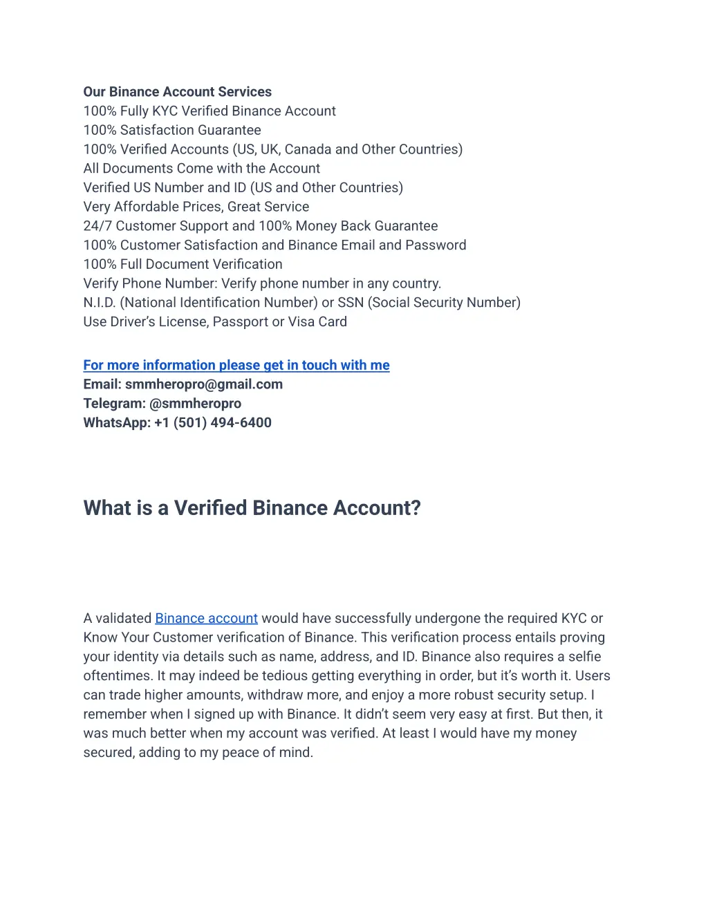 our binance account services 100 fully