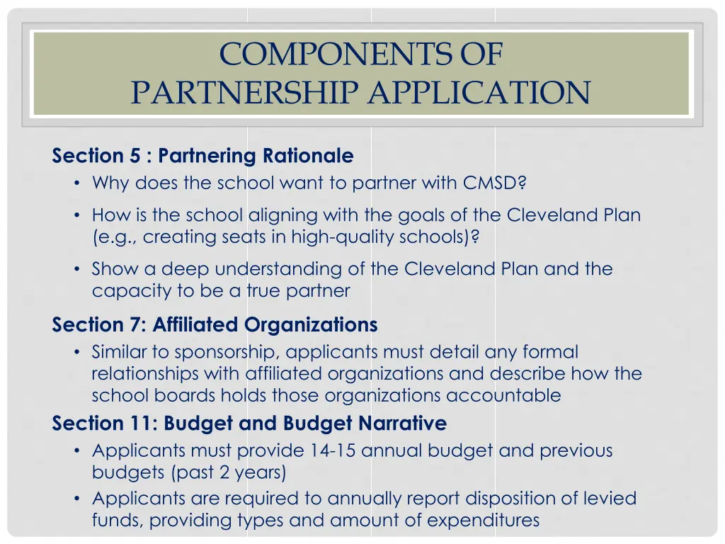 components of partnership application 1