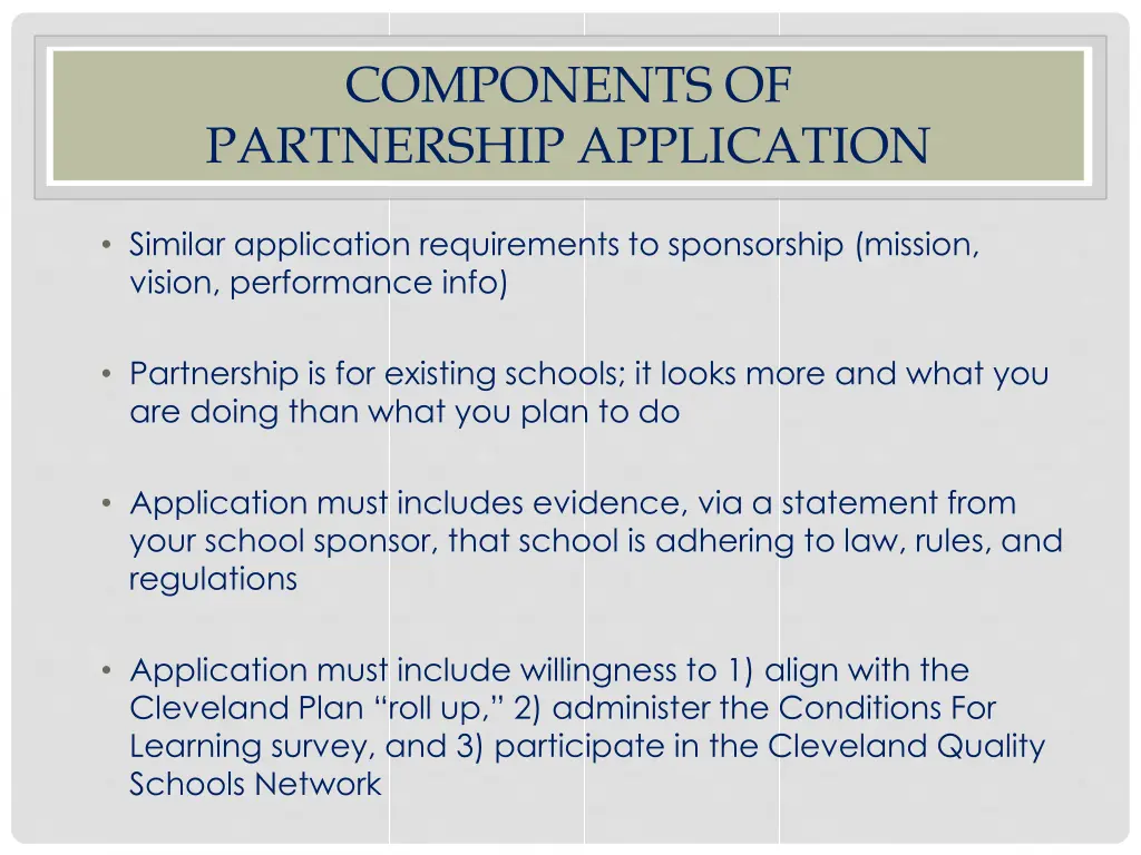 components of partnership application