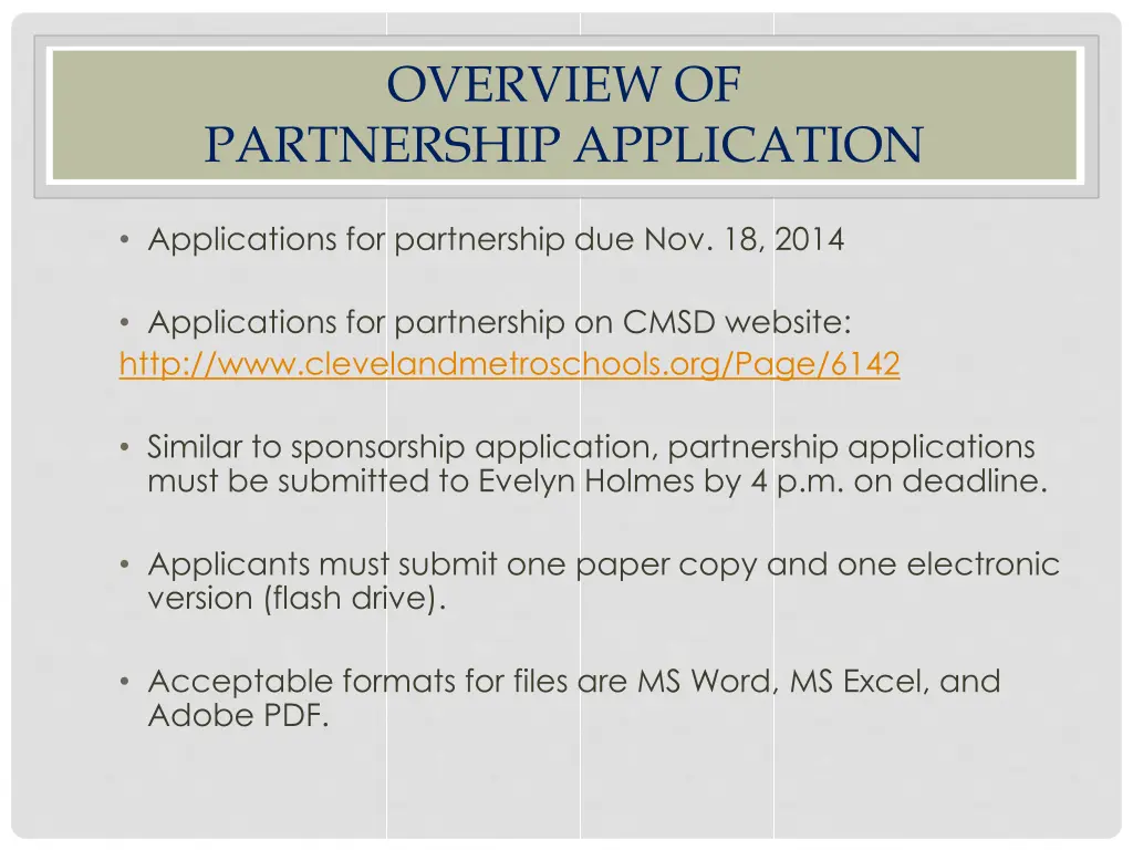 overview of partnership application 2